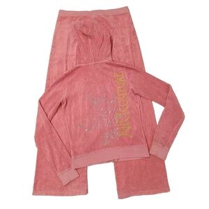 Vintage Pink Juicy Couture Matching Tracksuit Set Medium Jacket Pants Bling Logo